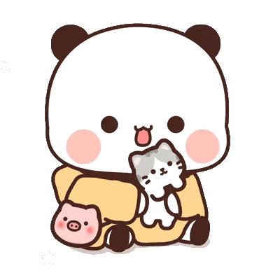 a cartoon panda bear holding a cat and a pig