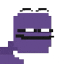 a pixel art drawing of a purple man with a black and white face .