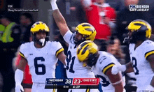 a group of football players are celebrating a touchdown .