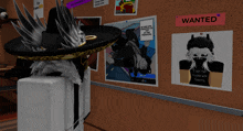 a wanted sign hangs on a wall next to a sombrero