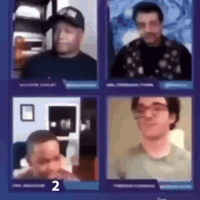 a group of men are having a video call and the number 2 is on the bottom right corner .