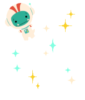 a cartoon illustration of a dinosaur in space with stars around him