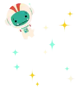a cartoon illustration of a dinosaur in space with stars around him