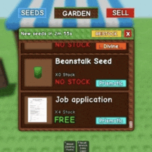 a screenshot of a game that says beanstalk seed