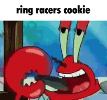 a cartoon of a crab with the words " ring racers cookie " on the bottom