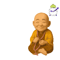 a cartoon drawing of a monk holding a rosary with a clock behind him that says 3:00