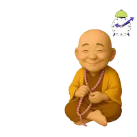 a cartoon drawing of a monk holding a rosary with a clock behind him that says 3:00