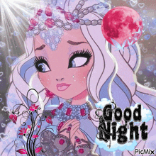 a picture of a cartoon girl with the words good night