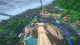 an aerial view of a roller coaster in a minecraft game
