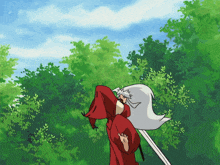 a cartoon character with a red cape and a sword