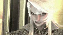 a cartoon character with long white hair and a necklace