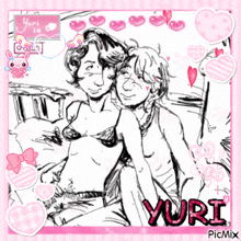 a drawing of a man and a woman with the name yuri on the bottom right