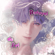 a picture of a girl with purple hair and the name rafael