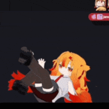 a girl with orange hair is laying on her stomach with the word roymarp in the corner