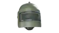a green helmet with a clear visor is shown on a white background