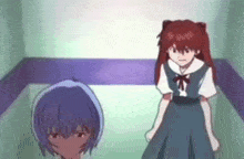 a couple of anime characters standing next to each other in a room .