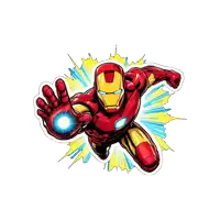 iron man is flying through the air with a glowing glove