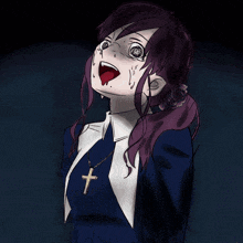 a drawing of a girl with blood on her face and the words bad end in red letters