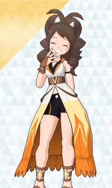 a cartoon character with brown hair is wearing a white dress and shorts