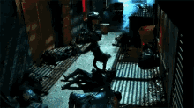 a person is crawling on the ground in a dark room