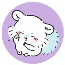 a cartoon drawing of a bear laying on its back on a purple background .