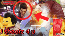 a picture of a man with the words sheetz 4 u on it