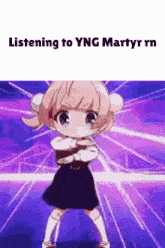 a picture of a girl with the words listening to yung martyr rm written on it