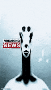 a picture of a person with a long neck and a breaking news sign