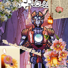 a picture of a robot surrounded by flowers with the caption this machine sdccs facials