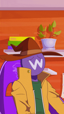 a cartoon character with a w on his face