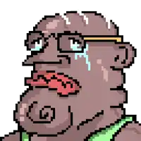 a pixel art drawing of a man with glasses and tears running down his face