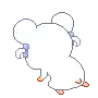 a pixel art drawing of a white hamster with a bow on its ear .