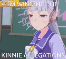 a picture of a girl with the words im winning the kinnie allegations below her