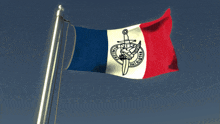 a blue white and red flag with a sword and the word francais