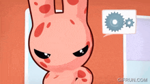 a cartoon of a pink bunny with a speech bubble that says gifrun.com
