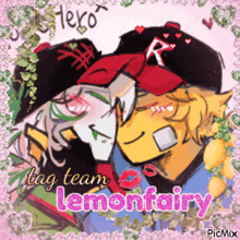 a drawing of a boy and a girl with the words tag team lemonfairy