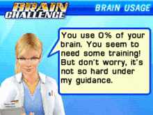 a screenshot of a video game that says brain challenge on it