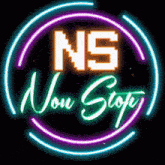 a neon sign that reads ns now stops