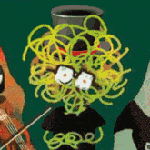 a cartoon drawing of a man with spaghetti on his head