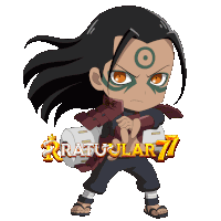 a cartoon character with the words ratuular 77 on the bottom right