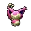 a pink and yellow pokemon with a purple tail and ears .