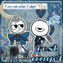 a picture of two cartoon characters with the words rest angel written below them