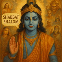 a painting of a man with a speech bubble that says shabbat shalom