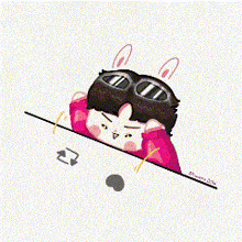 a cartoon of a boy wearing sunglasses and bunny ears is holding a stick in his hand .