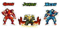 a video game character named gozu and jyazu are standing next to each other
