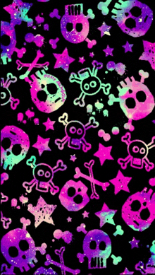 a pattern of skulls and crossbones on a black background .