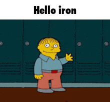 a cartoon character says hello iron in front of a locker