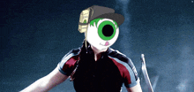 a drawing of a person with a green eye and a black hat