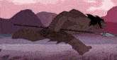 a cartoon character is running with a spear in his hand