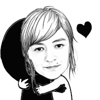 a black and white drawing of a woman hugging herself with a heart behind her